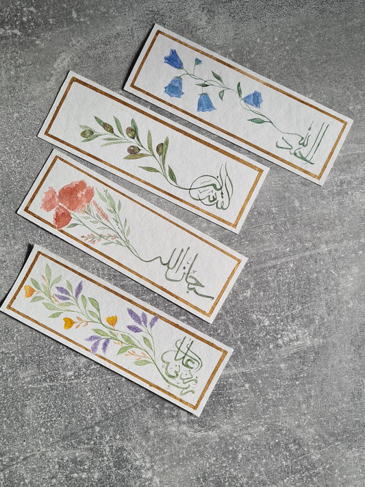 Handgemalte Lesezeichen mit Blumenmotiven in Aquarell